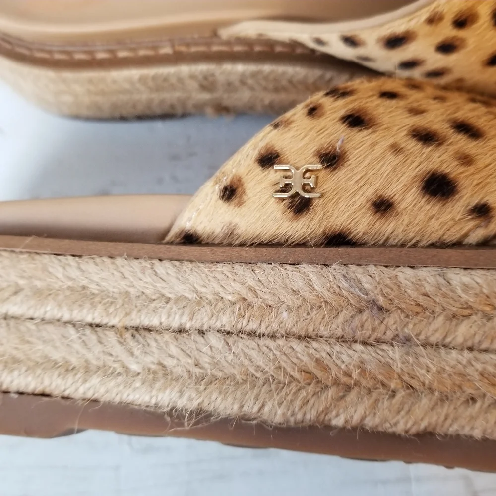Sam Edelman Korina Leopard Print Calf Hair Espadrille Platform Slide Sandals